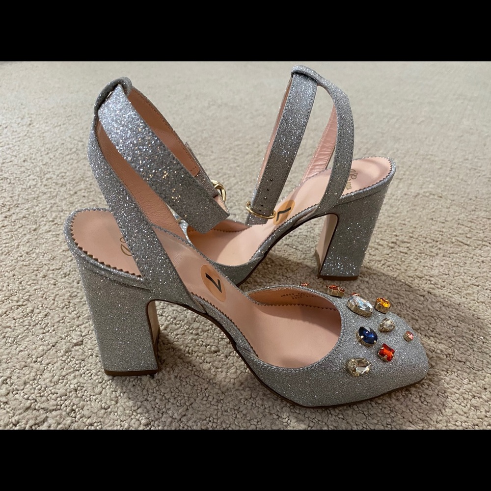 J Crew Silver Harlow pumps nwot